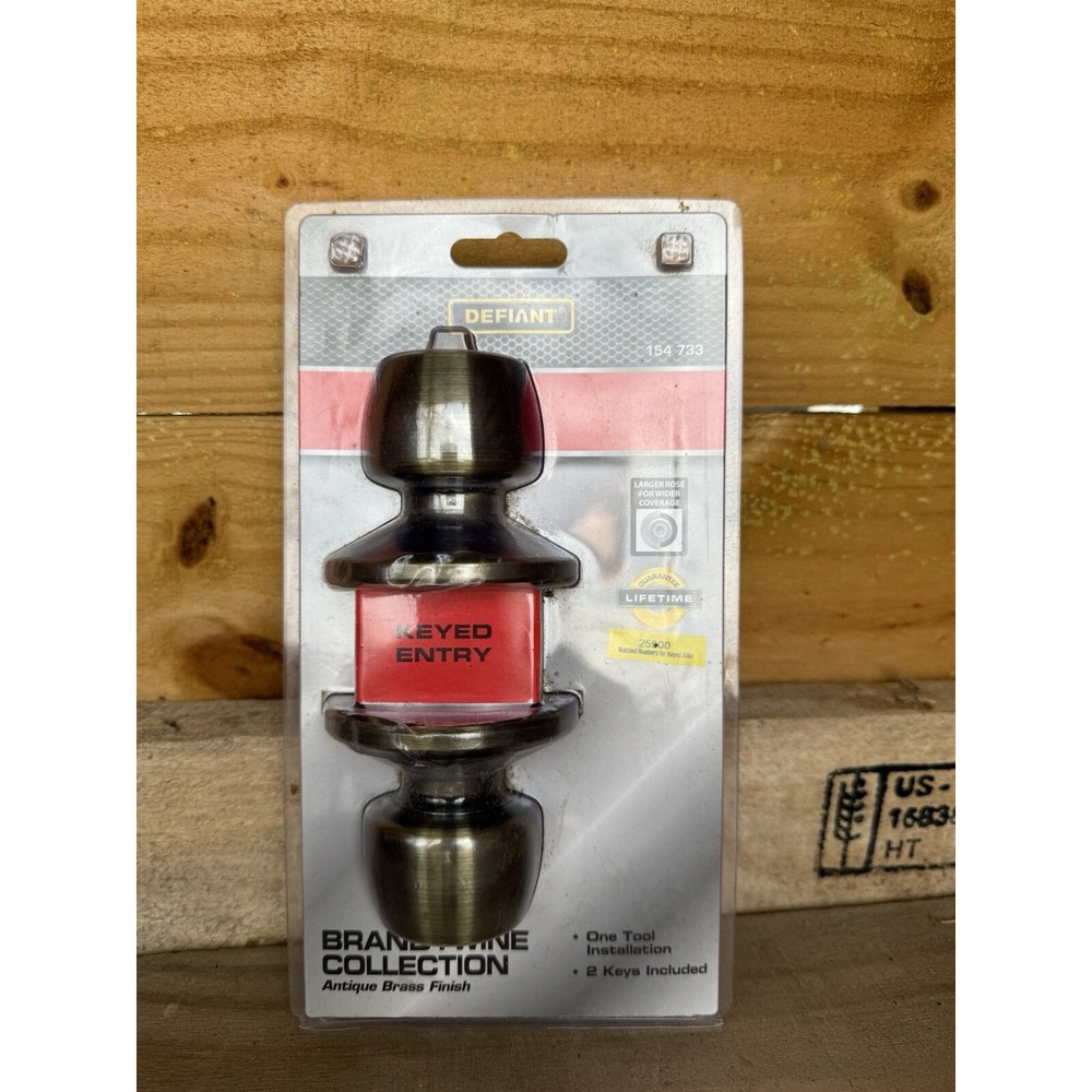 Defiant Brandywine Antique Brass Finish Keyed Entry‎ Knob 154-733 New Sealed
